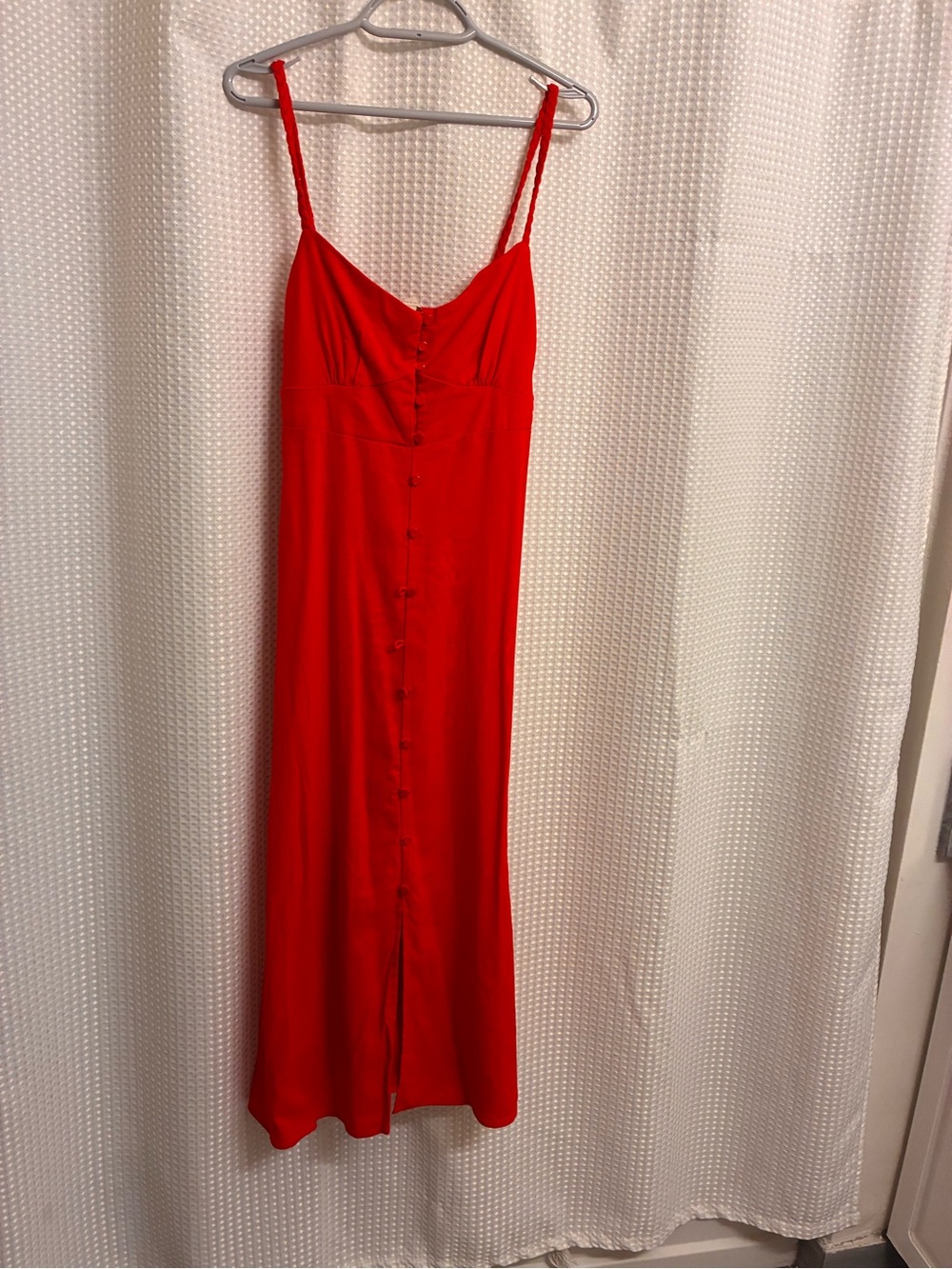 Red Spaghetti-Strap Button-Front midi Dress